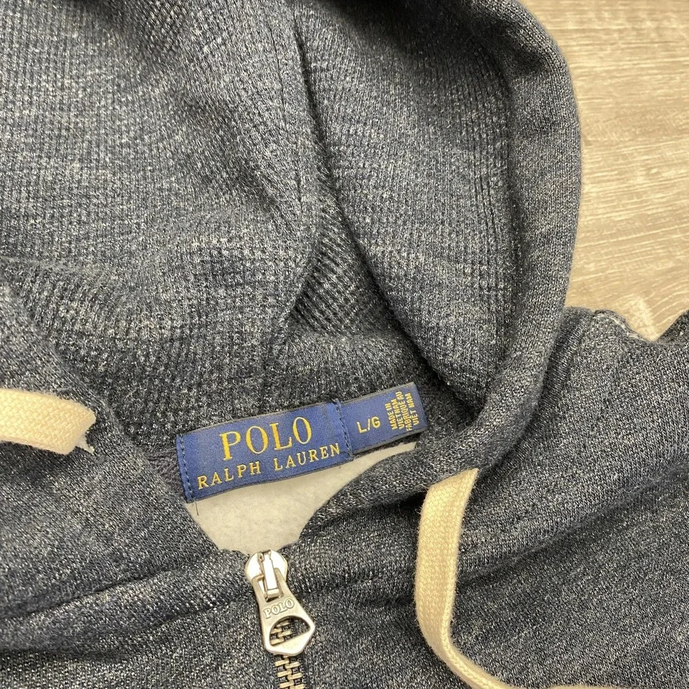 Polo Ralph Lauren Hoodie Mens Large Blue Full Zip Fleece Pony Logo Sweatshirt - Picture 2 of 11